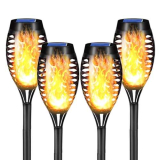 LQWELL Torcia Solare per Giardino Esterno Confezione da 4 Lampada Solare da 12 LED con Effetto Fiamma Torce Impermeabili IP65 Percorso Solare Illuminazione da Prato in Cortile (Confezione da 4)