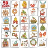 Leesgel Tatuaggi Glitter per Bambini, 50 Fogli Tatuaggi Individuali, Riempitivi per Calendario dell’Avvento, Accessori per Regalo Natale 2024 Regalo Fine Festa Pignatta Gadget Natale Bambini