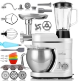 Lehmann Robot da cucina multifunzione 3 in 1, 3000 W, macchina per impastare e mescolare con tritacarne e spremiagrumi da 1,5 l, con sistema planetario, set di salsicce, pirottini per muffin e set da