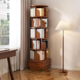 Libreria girevole a 5 ripiani con cassetto, libreria in legno a 360° per camera da letto, soggiorno, ufficio, studio, elegante soluzione di archiviazione (marrone)