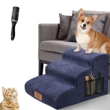 MASTERTOP Scale per Cani a 3 Gradini in Spugna, Scala Antiscivolo per Animali Domestici, Scaletta Spugna Ccuccioli per Divano Letto con Fodera Rimovibile e Lavabile (Blu Navy)