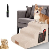 MASTERTOP Scale per Cani a 3 Gradini in Spugna, Scala Antiscivolo per Animali Domestici, Scaletta Spugna Ccuccioli per Divano Letto con Fodera Rimovibile e Lavabile (Beige)