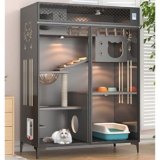 MILIPA Armadio per Gatti Interno con Struttura in Legno Massello Alta 160 Cm A 3 Piani, Porta in Vetro Temperato con Serratura, Rivestimento Protettivo Impermeabile.,Grigio