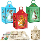 MONCAP 3pz Kit Lanterne di Natale di Legno 6 x 9.5 x16.8cm Kit Artigianale per Lanterne Natalizie Fai-da-Te Set Lanterne Colorare per Bambini Lanterna di Legno Appeso-per Regalo Addobbi Natale Feste