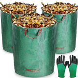 MOOING 3xSacchi da giardinaggio Professional 300L,Sacchi per rifiuti da giardino,impermeabili,Polipropilene (PP)-Robusto, Antistrappo,e riutilizzabili Borsa da Giardino,Include Guanti protettivi