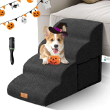 Masthome Scaletta per Cani a 4 Gradini in Spugna, Rampa per Cani Antiscivolo Scale per Animali Domestici con Fodera Rimovibile, Altezza 52cm, Scale per Cani Letto, Nero