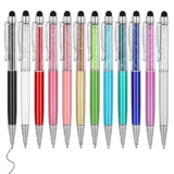 MengRan Penne Carine Bling Bling 2-in-1 Slim Crystal Diamond Stylus Penne e Penne a sfera dell’inchiostro nero (12 colori)