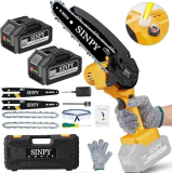 Mini Motosierra de Podar Inalámbrica con Baterías de 8000mah y Cargador Rápido, Sierra de 6 Pulgadas de 880W con Bomba de Aceite y Bloqueo de Seguridad Para Cortar Madera y Jardines