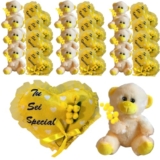 NARAMAKI Gadget Aziendale Festa Della Donna 2024 – Regalo Per 12 Persone – 12 Cuscino Cuore Con Mimosa 22cm + 12 Orsacchiotto Con Mimosa 15cm