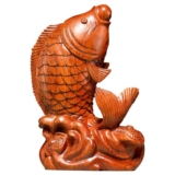 NEBE Decorazione della Scrivania Intaglio in Legno massello Ornamenti di Carpa Casa Pesce annuale Soggiorno Decorazioni aziendali Artigianato in Mogano Zen Decorazione
