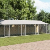NITCA Gabbia Cani con Tetto e Porte Grigia,Gabbia Cane, Kennel Cani Gabbie per Cani Recinto per Cani da Esterno,Articoli per Cani,Cucce e recinti per Cani,Acciaio Zincato, 12 x 2 x 2 m 4 Ante