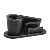 NUOBESTY Portamatite da Ufficio in Pelle Nera Accessori da Scrivania in Pelle Contenitore da Tavolo Penna Caddy Organizzatore Porta Biglietti da Visita Scatola di Cancelleria