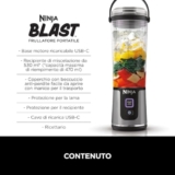 Ninja Blast Frullatore Portatile, 530 ml, con Coperchio e Beccuccio, Mini Frullatore Senza Fili, Ricaricabile, per Frullati, Trita Ghiaccio e Frutta Congelata, Nero, BC151EUBK