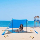 NyShine Tenda da spiaggia, tenda da spiaggia, protezione solare portatile con protezione UV UPF 50+ e barre in alluminio per spiaggia, cortile, campeggio, pesca e picnic, 2 x 2 x 2 m, blu cielo