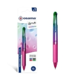 OSAMA 4 Multi Rainbow – Penna Multicolore a Sfera 1.0 mm, 1 Pz, Penne Colorate 4 Colori Personalizzate Arcobaleno Inchiostro Nero Blu Rosso e Verde, Cancelleria Scuola Ufficio Università e Cartoleria