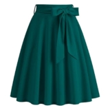 Odizli Gonna da donna, lunghezza al ginocchio, elegante gonna a pieghe anni ’50, stile vintage, linea A, con cintura, verde, M