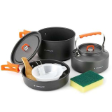 Odoland Set di Pentole da Campeggio per 1-3 Persone, Pentole Padella Bollitore da Campeggio, per Campeggio Trekking Escursioni Cucina Outdoor e Picnic, Pentole 2L + 0.7L Padella + 1.1L Bollitore