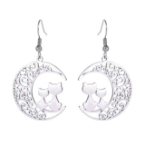 Orecchini da donna a forma di gatto, in acciaio inox, con ciondolo a forma di gatto, con gancio, idea regalo per gli amanti degli animali domestici, Acciaio inossidabile, Nessuna pietra preziosa