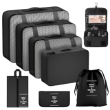Organizer Valigia 8 Pezzo (Nero), organizer viaggio, organizer valigia salvaspazio, packing cubes, set organizer per valigia, sacchetti vestiti viaggio, sacchetti valigia organizer