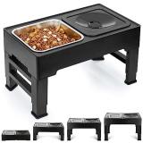 PETTOM Ciotole per Cani Rialzate, Ciotola per Cani Regolabile in 4 Altezza, Ciotola Acqua Antigoccia e Acciaio Inox Set, 1,6L*2