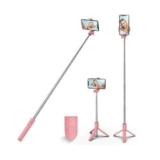 PINHEN Treppiede per selfie stick, stabile cavalletto con telecomando Bluetooth rimovibile, compatibile con iPhone 15 Pro Max/15 Plus/14/13, Samsung, LG, Google Smartphone (rosa)