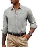 PJ PAUL JONES Camicia da uomo a maniche lunghe Oxford casual da lavoro camicie con tasca, grigio, M