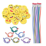 PLABBDPL 32 Pezzi Matite Flessibili e Gomme Emoji Set, 16 Matita Flessibile, 16 Gomme, Matite Pieghevoli Regalo Festa Bambini