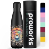 PROWORKS Borraccia in Acciaio Inossidabile, Borraccia Termica in Metallo con Isolamento sotto Vuoto, Bevande Calde 12 Ore e Bevande Fredde 24 Ore, 500ml – Schizzi di Vernice – Leone