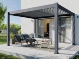 Pergola Bioclimatica Autoportante in Alluminio 12m² – 3x4m – Antracite – 24 Doghe in Acciaio Zincato Inclinabile a 90° – Tenda da Sole – ORION