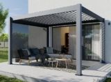 Pergola Bioclimatica Autoportante in Alluminio 12m² – Tenda Laterale 3x4m Inclusa – Antracite – 24 Doghe in Acciaio Zincato Inclinabile a 90 gradi