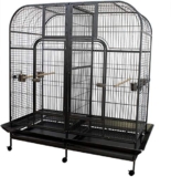 Pet’s Solution – Grande Voliera Pappagallo con Divisorio, per Uccelli di Grandi Dimensioni, con Posatoi, Ciotole e Ruote, Nera – 180x100x186 cm