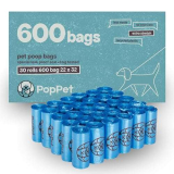 Poppet, Sacchetti Igienici Extra Stretch per Escrementi Cani, Resistenti, Facili da Aprire e a Prova di Perdite, in Materiale Riciclato, per Tutti i Dispenser, Confezione da 30 Rotoli, 600 Sacchetti