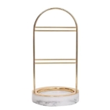 Portagioie per albero di gioielli con base in marmo e resina e supporto per gioielli in metallo dorato per braccialetti e collane organizer per gioielli con vassoio per anelli espositore per gioielli