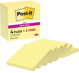 Post-It Foglietti Adesivi Super Sticky, Canary Yellow, 90 foglietti/blocchetto, 4+2 gratis, Giallo – Foglietti Post-it ad alta aderenza per appunti e promemoria