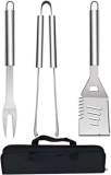 QH7Set di Utensili Barbecue, 3 Pezzi Kit di Accessori per Barbecue Set – Completo Attrezzi BBQ in Acciaio Inossidabile Posate per Campeggio/Regalo per Natale, Compleanno, Regalo di papà Ideale per