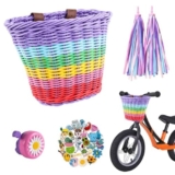 QINGYIWL Cestino da Bicicletta per Bambini Cestino Della Bici Cestino Di Salice Anteriore Con Campane e Filanti, Accessori Della Bicicletta Della Ragazza, Arcobaleno 7