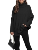 QUNERY Pullover Donna Allentato Autunno Inverno Maglioni Oversize Maglione Dolcevita Donna Casual Maniche Lunghe Maglia Nero