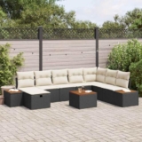 Qnhdfrt Set di 9 divani angolari da giardino, in rattan sintetico, design moderno, con vano portaoggetti e cuscino, resistente alle intemperie, per terrazza, balcone, giardino
