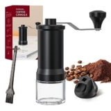 RICHSUM Macinacaffè Manuale – Macinino a Macina Regolabile con Base di Vetro Rinforzato – Eleganza Retrò Perfetto per Espresso, Goccia e Versamento
