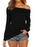 Rongseng Maglietta a Maniche Lunghe da Donna Sexy Maglia Spalle Scoperte Morbida Magliette Tunica Top Elegant Camicetta Pullover off Shoulder Tinta Unita T-Shirt Moda Casual Streetwear