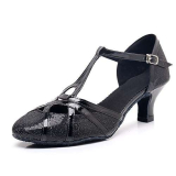 Rosefinch Donne Latino T-Strap Scarpe da Ballo Punta Chiusa Moda Salsa Tango Cha-Cha Sala da Ballo Performence Scarpe da Ballo Festa di Cerimonia Nuziale, Nero 5cm Tacco 41 EU