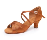 Rosefinch Scarpe da Ballo Latino per Donne Suola Morbida Strass Fibbia Salsa Tango Ballroom Professionale Scarpe da Ballo Pratica Tacco 5cm, Marrone 40EU