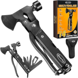 RoverTac Multitool Ascia da guerra Attrezzo da campeggio Regali per uomo Papà Lui 14 in 1 Multi Tool Coltello Martello Pinze Sega Cacciaviti Bottiglia Apriscatole Fodero in nylon