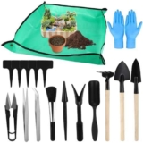 Royouzi 17 Pezzi kit bonsai kit giardinaggio Viene fornito con un tappetino da giardinaggio pieghevole 68 X 68 cm Adatto per mantenere fiori e piante, cambiare vasi e allentare il terreno.