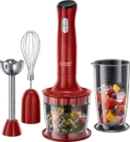 Russell Hobbs Frullatore a Immersione Rosso – 3 in 1 – Frullatore-tritatutto, Mixer e Frusta – Senza BPA e Lavabile in Lavastoviglie, Frullati, Zuppe, Salse, Yogurt, Alimenti Bambini, 24700-56
