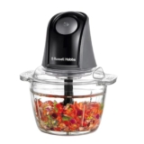 Russell Hobbs Tritatutto elettrico (ciotola vetro 1L, Verdure, Frutta, Carne, Aglio, Cipolla, Lavastoviglie ok, 2 Velocità, Lame in Acciaio Inox, 350W di Potenza) Grigio Carbone Opaco 27131-56