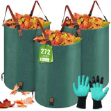 SAMISO 3 x 272 L Sacchi da Giardinaggio,Sacchi Giardinaggio Pieghevole,Sacchi per rifiuti da Giardino con Manici,Riutilizzabile Borsa da Giardino,Include Un Paio di Guanti protettivi