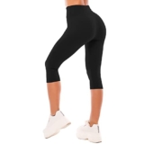 SINOPHANT 3/4 Leggins Capri Vita Alta Donna, Estivi Leggings Donna Fitness Corti Pantaloncini Yoga Coprenti Pinocchietto Opaco Elastici Morbido per Sportivi o Casual,S-M,Nero