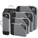 SINZUX Set di 6 Organizer Valigia Salvaspazio, Ultraleggero Estensibile Compression Packing Cubes Organizer Viaggio, Nero Compressione Organizzatori Valigia Viaggio Divisori Valigia per Viaggiare