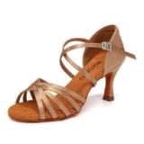 SWDZM Scarpe da Ballo Latino Americano Donna Salsa e Bachata Donna Tacco 7,Beige,41EU